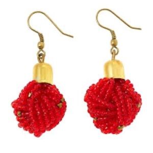 Kendi Amani Women’s Brass Red Bush Berry Beaded Hook Earrings Made In Kenya NEW